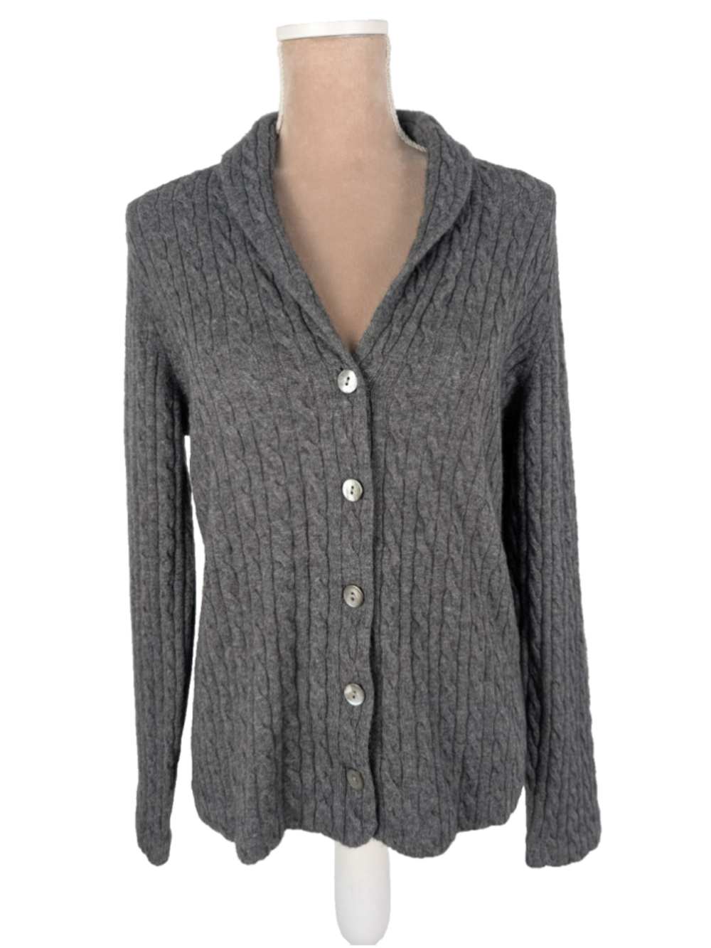 Charter Club 100% Cashmere Cardigan Sweater Cable Knit Shawl Collar Sz L Classic